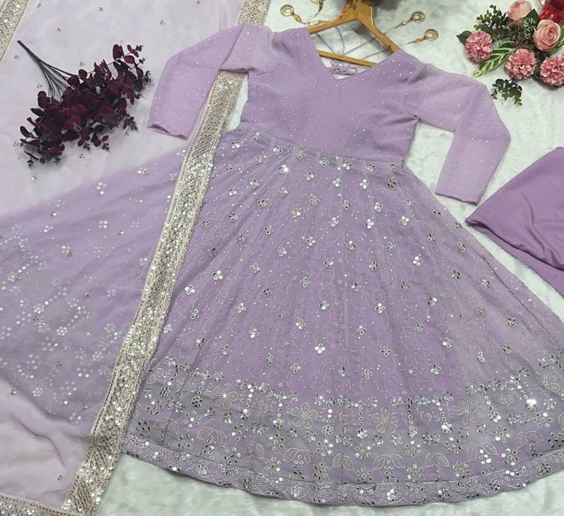 Malishka Export Lavender Anarkali Kurta Pant With Dupatta for Women - Image 3